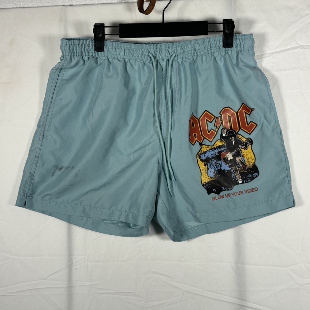 AC/DC Blow Up Your Video Swim Trunks Mens Large Blue Graphic Board Shorts